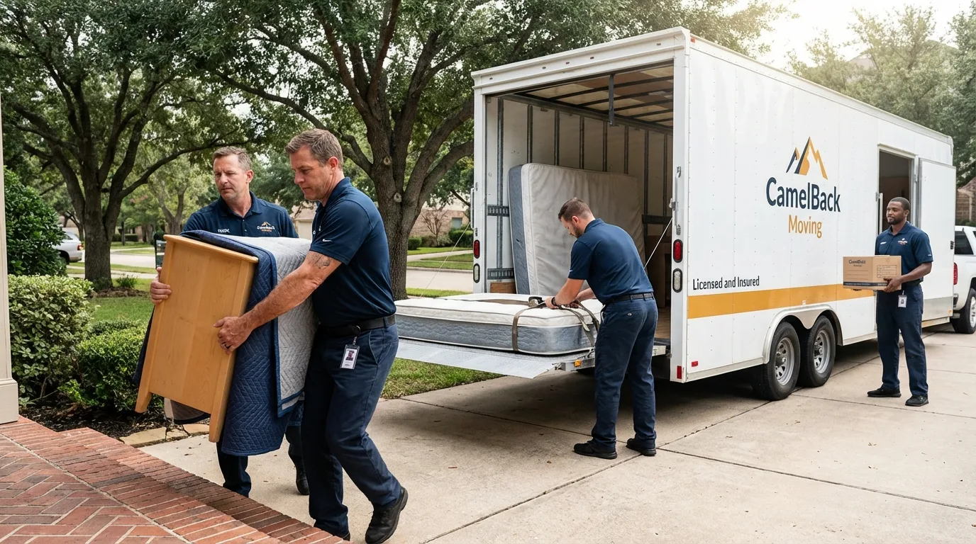 Crew loading residential truck for cross-state move from Langston, OK