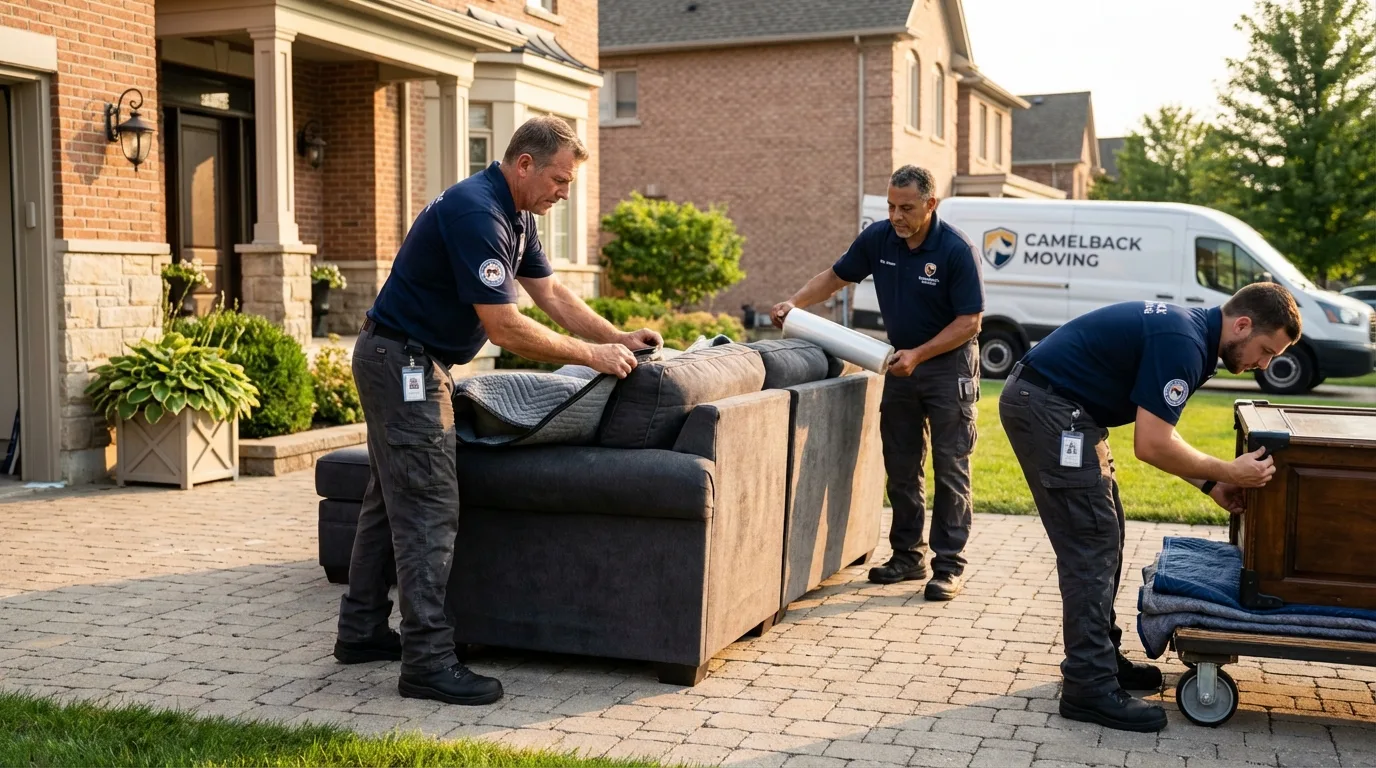 Large estate moving crew wrapping furniture in Langston, OK