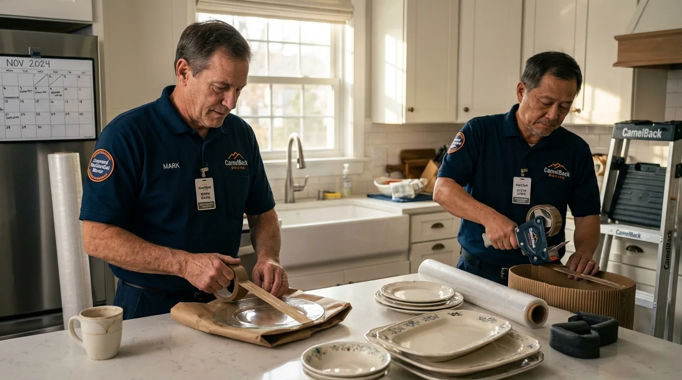Professional crew packing kitchen dishware in Langston, OK